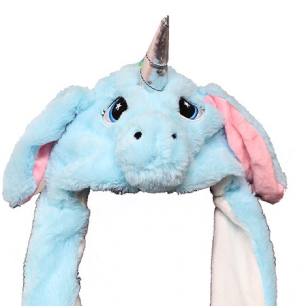WHITE or BLUE Plush Funny Unicorn Hat Scarf Squeeze Paw Lift Ear